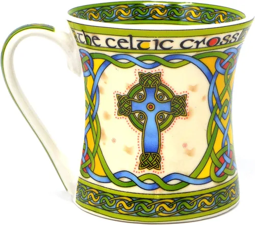 Vista 2 de Royal Tara Taza irlandesa con cruz celta y nudos celtas, caja de tejido irlandés New Bone China -11.0 fl oz/11 fl oz regalo de inauguración