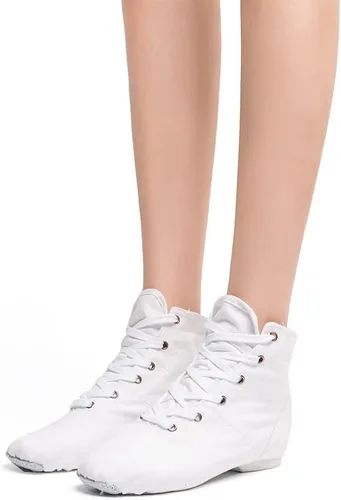 Vista 4 de MSMAX Botas de jazz para niñas, zapatillas de baile con cordones para niños