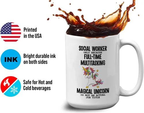 Vista 4 de Taza de café para trabajadora social de 15 onzas, color blanco, solo porque - Regalos para trabajadoras sociales para mujeres, regalos de mes
