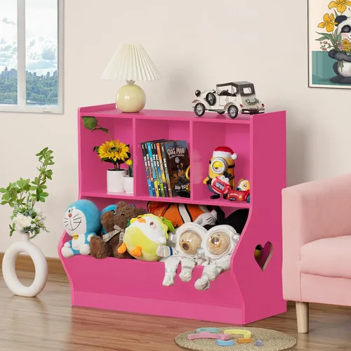 Vista 7 de Lerliuo Organizador de almacenamiento de juguetes para niños, estantería y estantería pequeña para niños, armario de almacenamiento de juguetes de 4