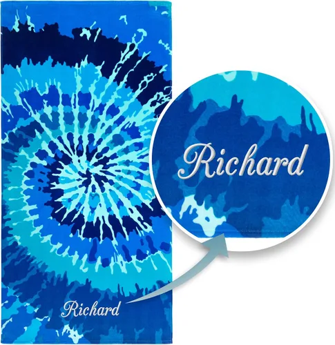 Vista 8 de Softerry Tie Dye Beach Towel 30 x 60 inches 100% Cotton Velour One Side Printed (Blue Tie Dye, 30" x 60") (Pack of 2)