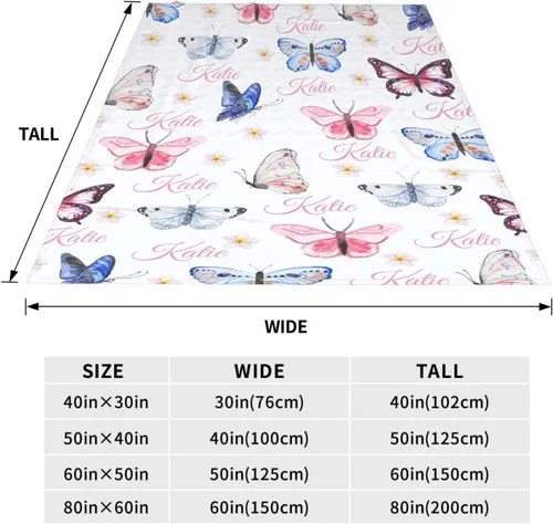 Vista 4 de Manta personalizada con nombre de mariposa, regalos personalizados para adultos, manta personalizada para hombres y mujeres, manta de franela