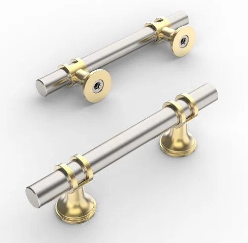 Vista 23 de Amerdeco ZH0050 - Paquete de 10 pomos de bronce champán para gabinetes, barra en T de 2 pulgadas, manijas de gabinete de cocina, manijas