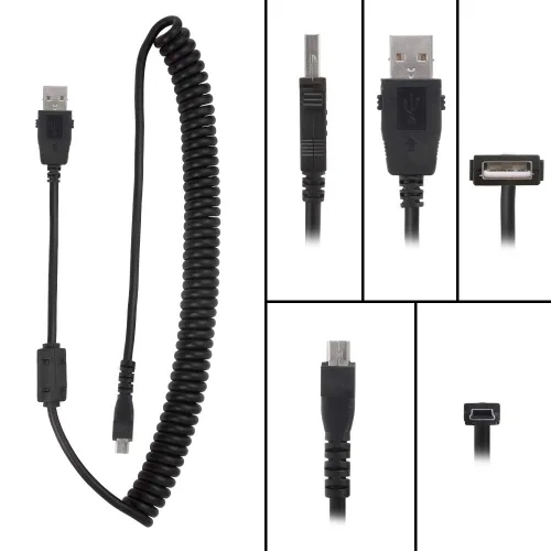 Vista 2 de ECS Cable de repuesto compatible con Philips SpeechMike Premium Touch, SpeechMike Premium y SpeechMike III, USB rizado de 2.5 a 5.5 pies, el 95%