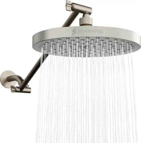 Vista 13 de SparkPod Cabezal de Ducha de Lluvia Redondo con Brazo de Extensión - Cabezal de Ducha de Altura Ajustable con Rendimiento de Alta Presión
