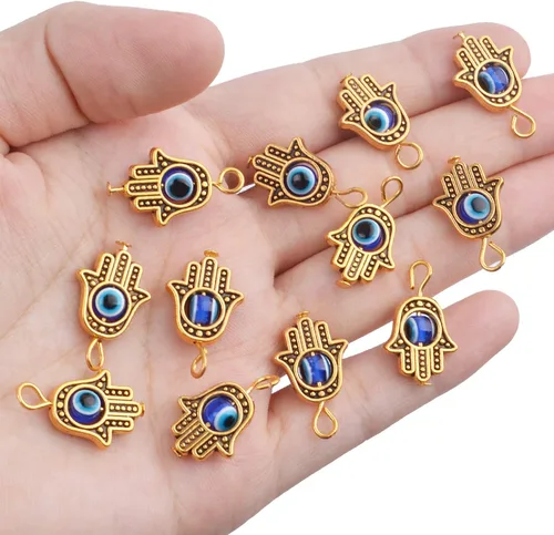 Vista 7 de 30 dijes antiguos de mano de Hamsa contra el mal de ojo de Fátima, accesorios de joyería para collares, pulseras, suministros de manualidades