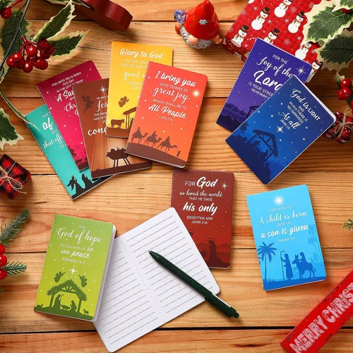 Vista 5 de Tenceur 30 piezas de mini bloc de notas de Navidad, tema de pesebre, regalos cristianos, cuaderno de Navidad, bloc de notas con versículos