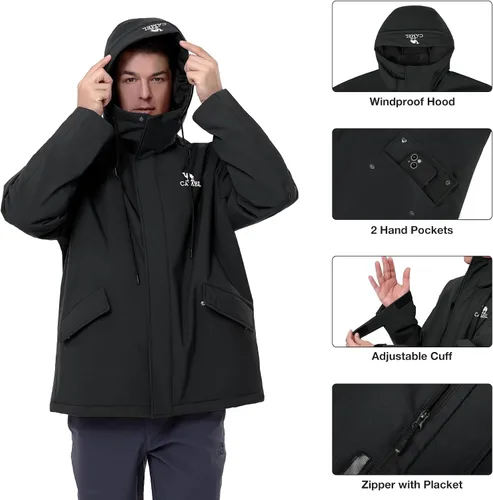 Vista 2 de CAMELSPORTS Parka aislante para hombre, chaqueta acolchada con capucha para esquiar, senderismo y aventuras al aire libre, resistente al agua y al