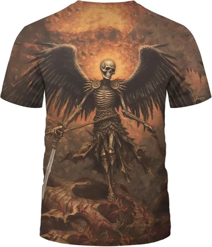 Vista 3 de Liohans Camiseta de manga corta con esqueleto gótico de verano para hombre