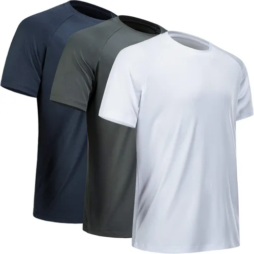 Vista 7 de Camisetas de entrenamiento para hombre, de manga corta, de secado rápido, atlético, gimnasio, activo, absorbe la humedad