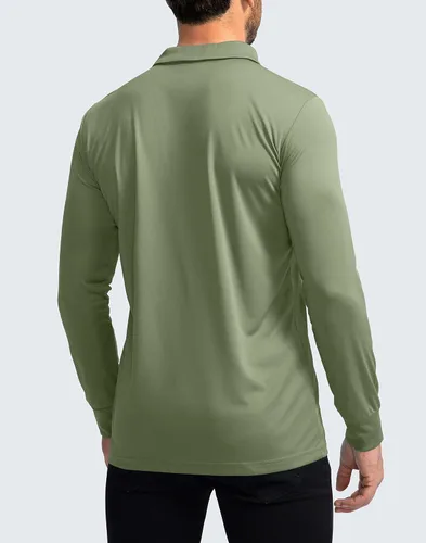 Vista 2 de Camisa polo de manga larga para hombre ligera UPF 50 protección solar camisas frescas para hombres trabajo pesca al aire libre