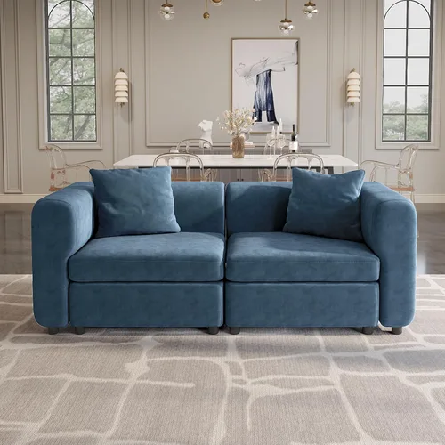 Vista 15 de Guyii Sofá Seccional de Terciopelo, Sofá Loveseat Moderno de Gran Tamaño con 2 Almohadas, Sofá Convertible de 81.88 pulgadas de Largo con Cojines