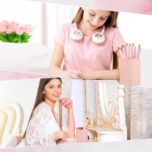 Vista 6 de BBTO Portabolígrafos de Lentejuelas Brillantes con 6 Bolígrafos de Clic de Lentejuelas, Bonitos Bolígrafos Retráctiles con Purpurina, Vasos