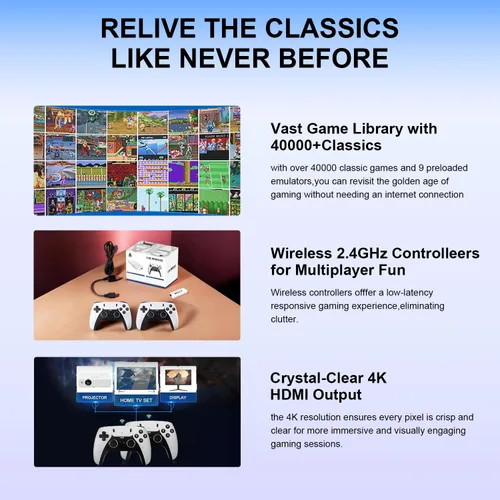Vista 6 de 2026 New M15 Retro Gaming Console, Retro Gaming Stick with 40,000+ Classic Game and 23 Game Emulators, Plug & Play 4K HDMI Output Game Console Stick
