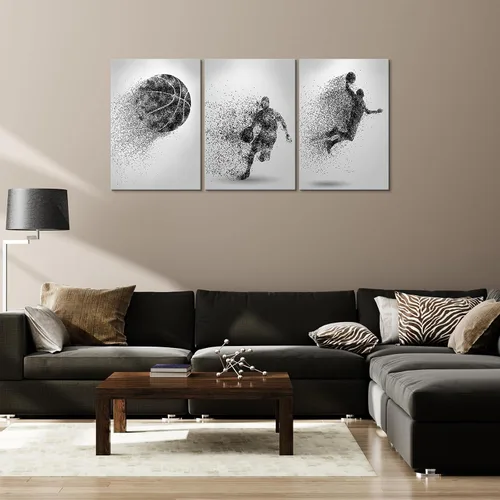 Vista 2 de Arte de lienzo para pared, silueta de partículas de baloncesto, póster de deportes, impresiones artísticas, pintura, cuadros enmarcados, obra