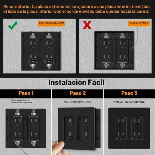 Vista 5 de CML - Placas de pared decorativas sin tornillos de 2 posiciones, paquete de 12 cubiertas de placa de interruptor negras a prueba de niños, cubierta