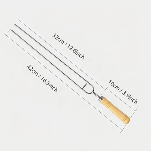Vista 4 de IMEEA Brochetas dobles para asar brochetas gruesas de acero inoxidable con mango de madera, 16.5 pulgadas