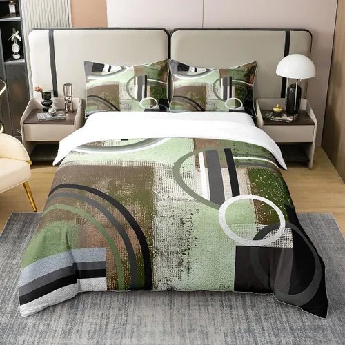 Vista 21 de Erosebridal Juego de ropa de cama de 100 % algodón a cuadros para niños y niñas, funda de edredón a cuadros, funda de edredón moderna geométrica