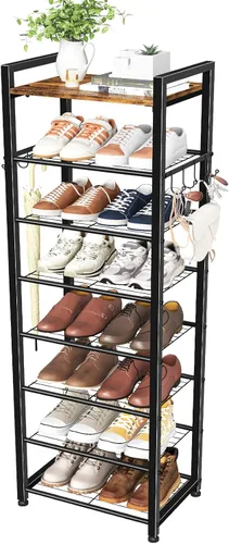 Vista 11 de Simple Trending Zapatero de 8 niveles de gran capacidad para 64 pares, estante alto para zapatos, organizador de zapatos de metal resistente