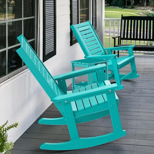 Vista 6 de GREENVINES Oversized Outdoor Rocking Chair, HDPE Rocker, Aqua