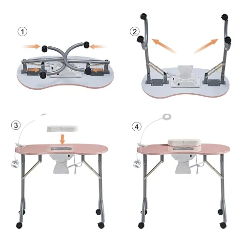 Vista 2 de CHAOEEMY Mesa de Escritorio para Uñas Portátil Mesa de Manicura, Mesa Profesional para Uñas con Lámpara de Mesa LED con Enchufe USB, Almohada