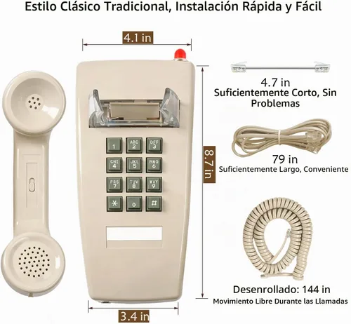 Vista 7 de HTMengt - Teléfono de pared tradicional con campana de metal, teléfono de pared clásico 2554 (compatible con audífonos), teléfono de pared retro