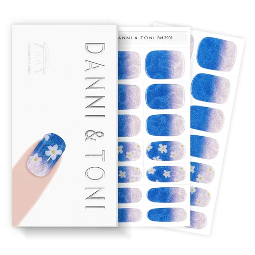 Vista 26 de DANNI & TONI Tiras de uñas de gel semicuradas, color rosa champán, ojos de gato, 28 calcomanías de regalo para mujer Aqua Ripple