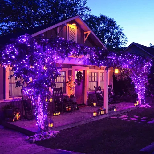 Vista 3 de JMEXSUSS 100 luces solares LED de Halloween al aire libre/250 LED púrpura luces de cadena de Halloween