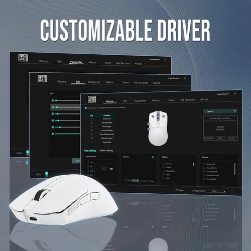 Vista 6 de EPOMAKER Click Gaming Mouse inalámbrico 2.4Ghz/BT/Type-C, 800 a 42,000 DPI ajustable, tasa de sondeo de 8 K, 500 mAh, mouse óptico ligero