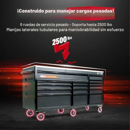 Vista 4 de Olympia Tools Caja de herramientas móvil resistente de 72 pulgadas, con banco de trabajo superior de madera maciza, baúl de herramientas con ruedas