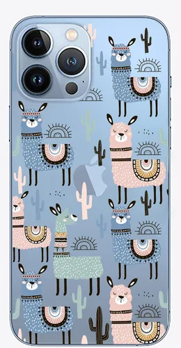 Vista 4 de Blingy's Funda para iPhone 13 Pro Max (6.7 pulgadas), bonito estilo de llama con patrón de cactus, diseño divertido de alpaca, funda protectora