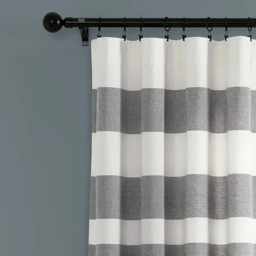 Vista 3 de Lush Decor Juego de cortinas de ventana de algodón teñido con hilo de rayas grises (84 x 40 pulgadas)
