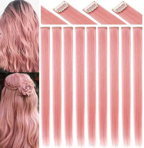 Vista 15 de Extensiones de cabello con clip de colores, 8 piezas de cabello sintético liso con reflejos azules y verde azulado