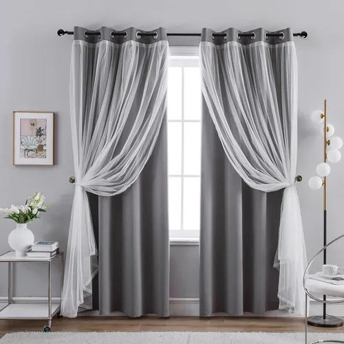 Vista 42 de Anytime Cortinas opacas y transparentes para ventana, par de paneles de cortinas lisas con ojales en la parte superior, 35 pulgadas de ancho x 63