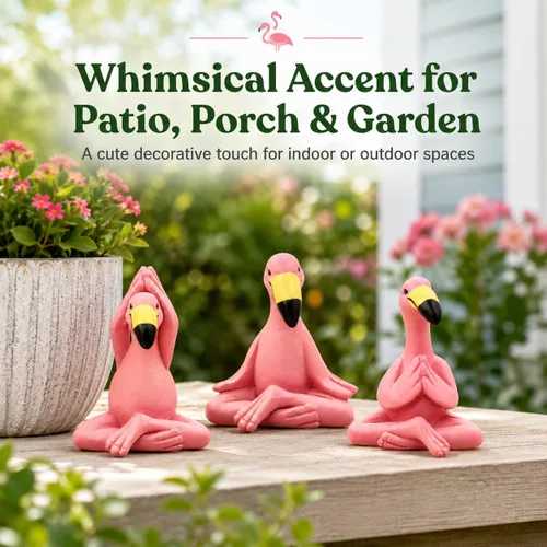 Vista 7 de Goodeco Mini figuras de flamenco de yoga de 2.4 pulgadas, pequeños regalos caprichosos Kawaii Pink Flamingo Decoración de escritorio, juego de 3