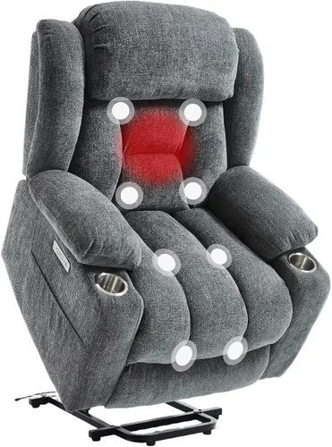 Vista 17 de FLEXISPOT XL31 - Silla reclinable con elevación eléctrica para ancianos, silla elevadora eléctrica con masaje y calor, sofá reclinable de piel Negro