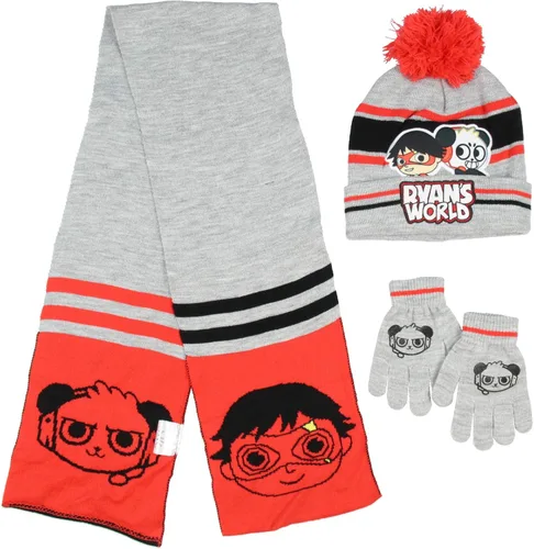 Vista 3 de Ryans World Ryan and Combo Panda - Juego de 3 piezas de guantes y bufanda con pompón para niños Ryan y Combo Panda