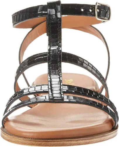 Vista 2 de Bella Vita - Sandalias de tacón de bloque para mujer Piel italiana de cocodrilo negra