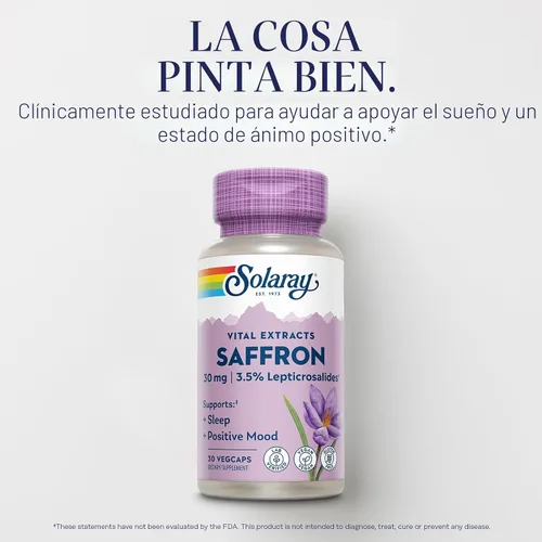Vista 3 de SOLARAY Extracto de azafrán – Apoyo positivo para el sueño y el estado de ánimo – Suplementos de azafrán veganos y sin gluten – Verificado por