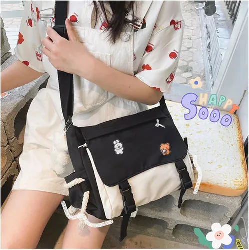Vista 2 de Bonita bolsa de mensajero para adolescentes y mujeres, bolso cruzado Kawaii con alfileres y colgante de relleno de regalo