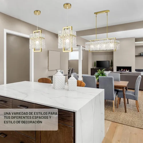 Vista 3 de IKK Lámpara colgante de cristal dorado para isla de cocina, lámpara de araña de vidrio ondulado de lujo, moderna y elegante iluminación colgante Oro