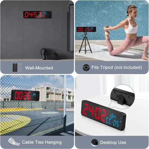 Vista 13 de ANJANK Reloj de pared LED digital grande de 15 pulgadas para gimnasio, con segundos, temporización para entrenamiento, intervalos y rondas, cuenta