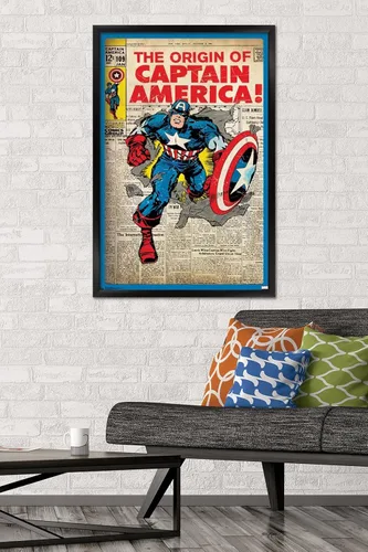 Vista 2 de Trends International Marvel Comics - Póster de pared original de 24 x 36 pulgadas, Capitán América, 24 x 36 pulgadas, versión enmarcada en negro