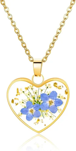 Vista 79 de Collar de flores silvestres prensadas con encaje de Forget-Me-Not y Queen Anne Collar de flores prensadas de oro Collares hechos a mano