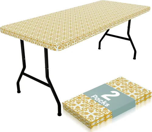 Vista 27 de Misaya - Mantel de vinilo rectangular, mantel elástico con respaldo de franela, 100% impermeable, cubierta de plástico para mesas plegables de 4