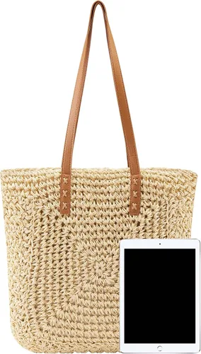 Vista 5 de Ayliss Bolso de hombro de paja para mujer, bolso de hombro para verano, playa, tejido hecho a mano, bolso casual para viajes de vocación