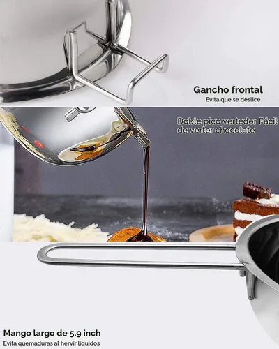 Vista 5 de Juego de olla doble de 1000ML con olla de acero inoxidable de 2200ML y espátula de silicona, juego de olla doble para derretir chocolate, caramelo
