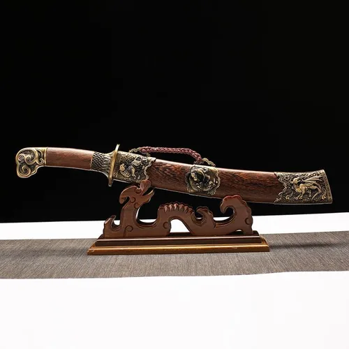 Vista 4 de Espada de Damasco Tanto de 12 pulgadas, hecha a mano, espada de tigre dragón chino, plegada, de acero, katana corta