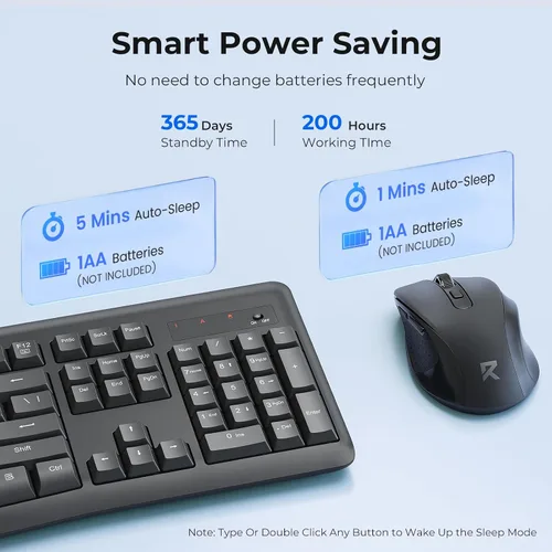 Vista 6 de Redragon Combo de teclado y mouse inalámbrico, teclado de computadora ergonómico de tamaño completo de 2.4G y mouse inalámbrico ajustable de 5