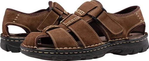 Vista 6 de Jousen Sandalias de cuero para hombre, sandalias de playa con punta abierta, sandalias deportivas de verano al aire libre
